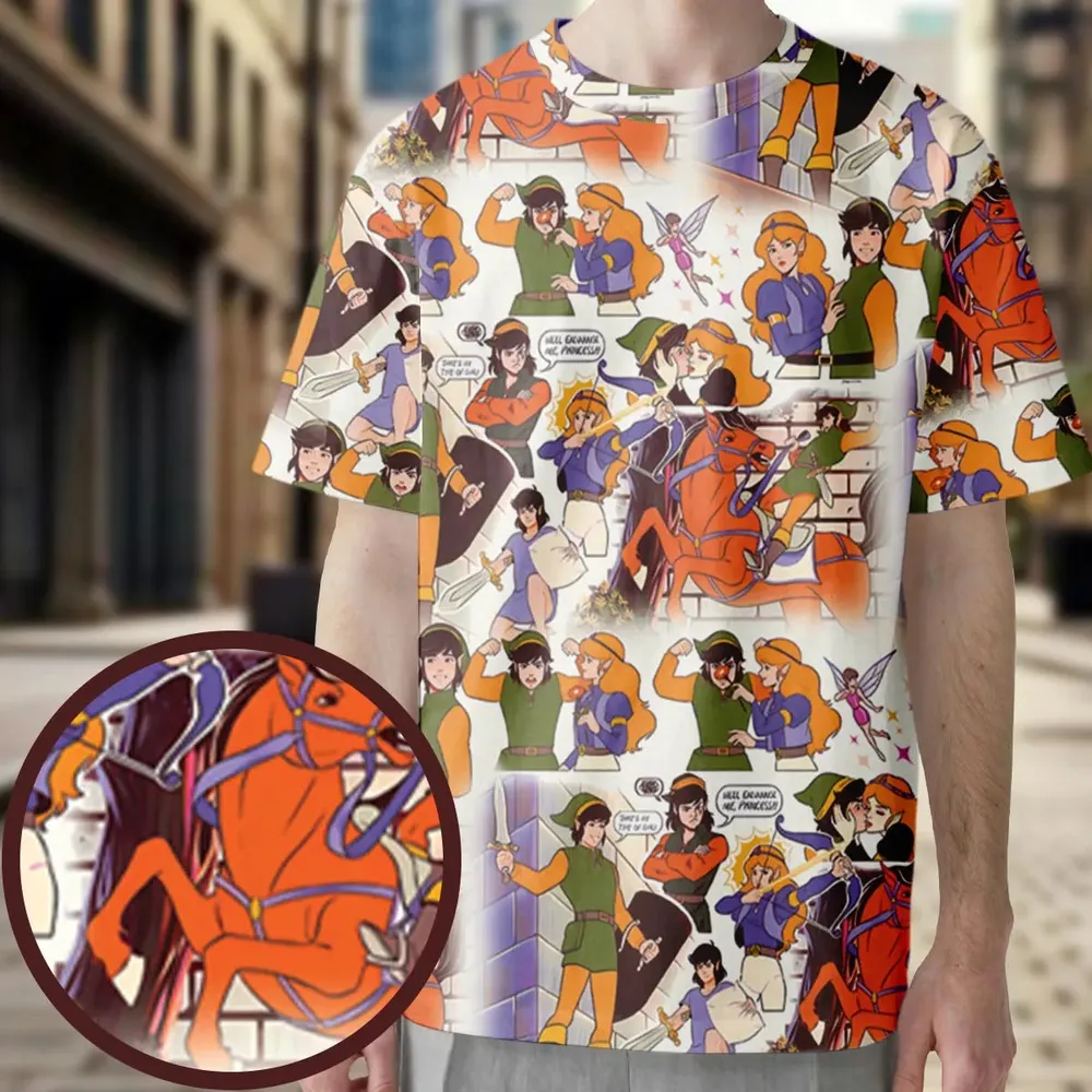 Link And Princess Zelda The Legend Of Zelda Animated All-Over Print Unisex T-Shirt - 3