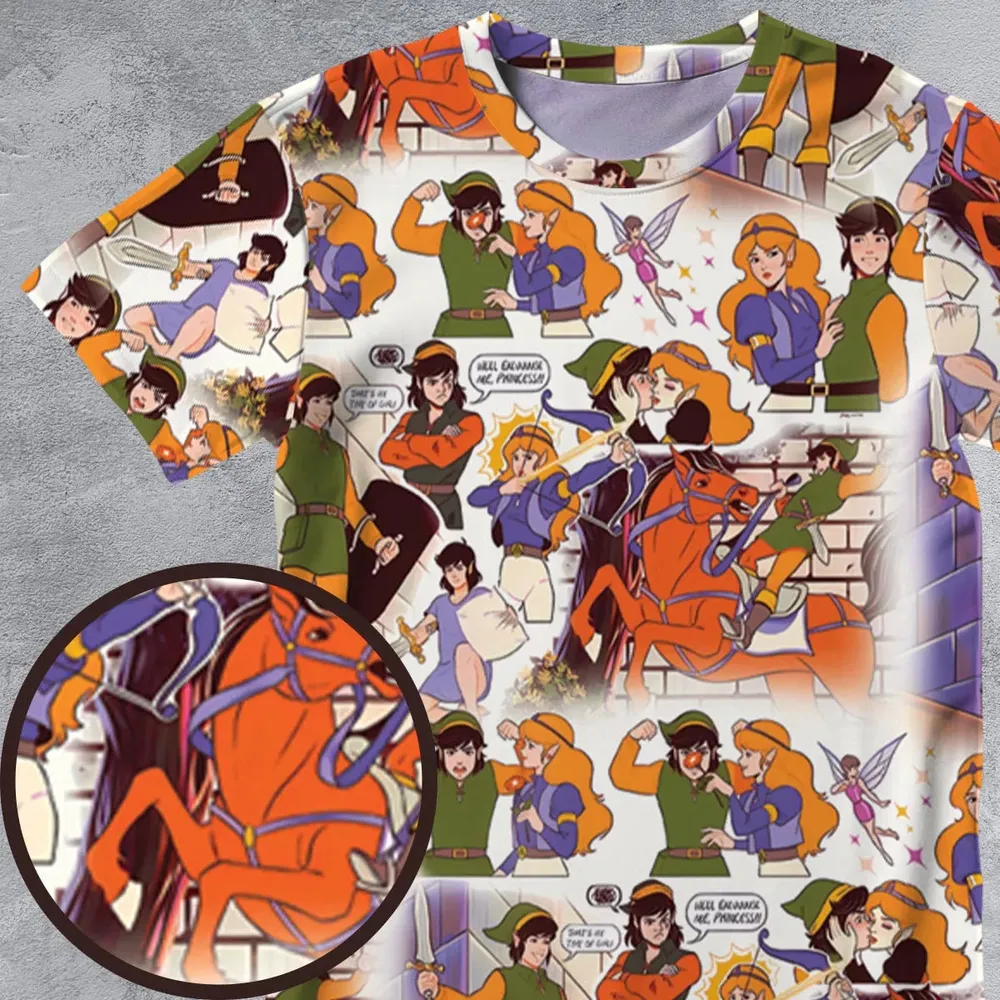 Link And Princess Zelda The Legend Of Zelda Animated All-Over Print Unisex T-Shirt - 4