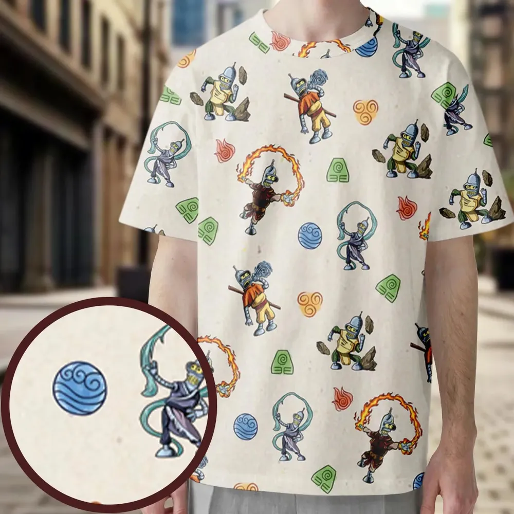 Water Earth Fire Air Bender Futurama All-Over Print Unisex T-Shirt - 3