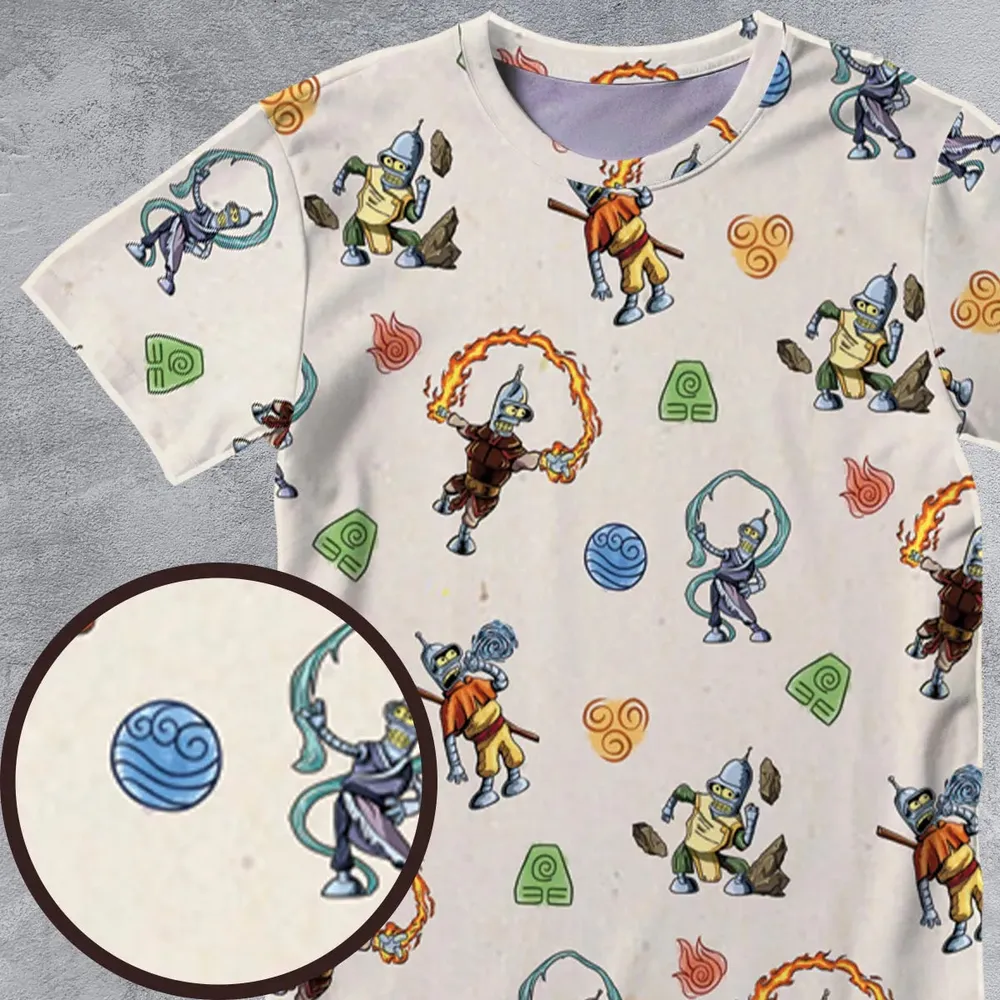 Water Earth Fire Air Bender Futurama All-Over Print Unisex T-Shirt - 4