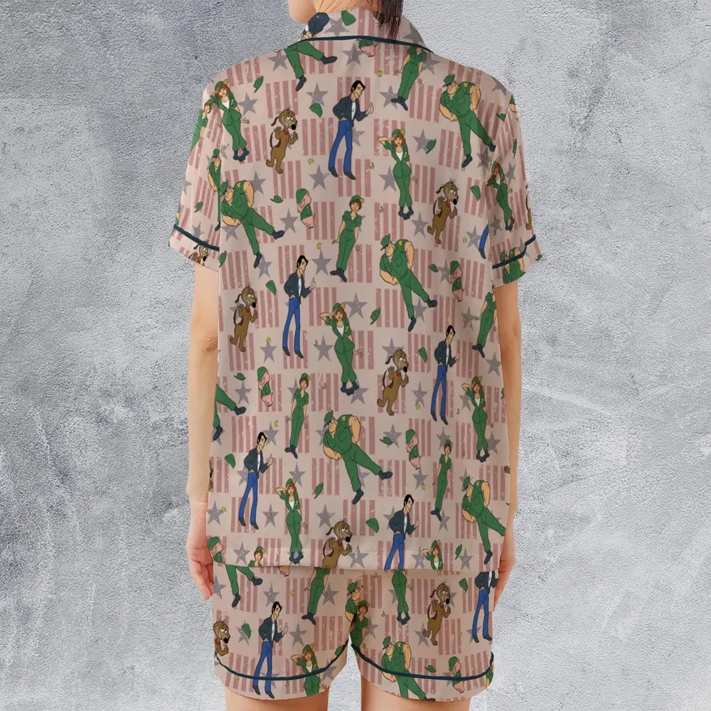 Laverne And Shirley with The Fonz Satin Short-Sleeve Pajamas Set - 2
