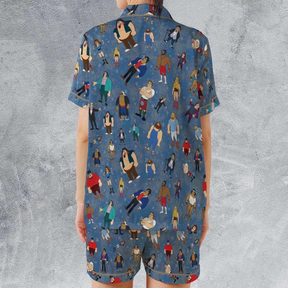 80s Hulk Rock 'n' Wrestling Characters Satin Short-Sleeve Pajamas Set - 2