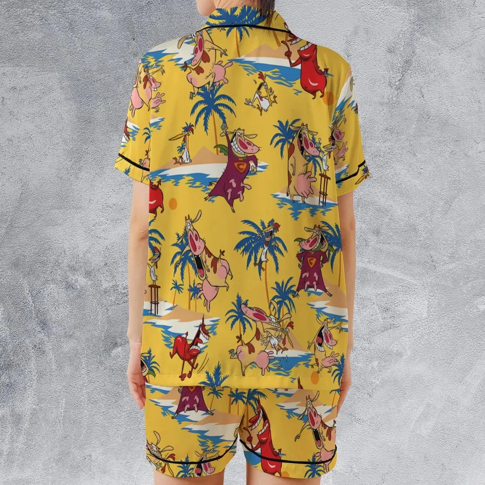 Cow Chicken Red Guy Satin Short-Sleeve Pajamas Set - 2