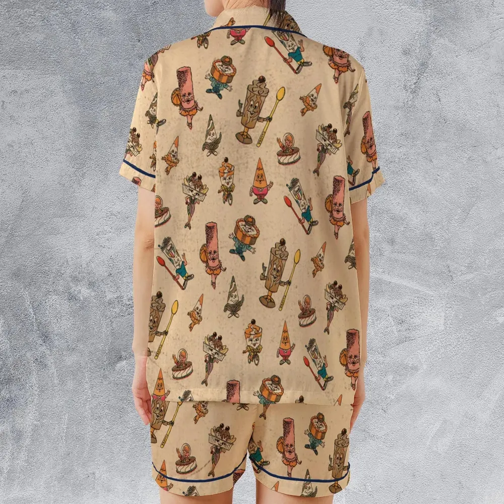 Retro Dessert Mascots Carvel comic book Ice Cream Satin Short-Sleeve Pajamas Set - 2