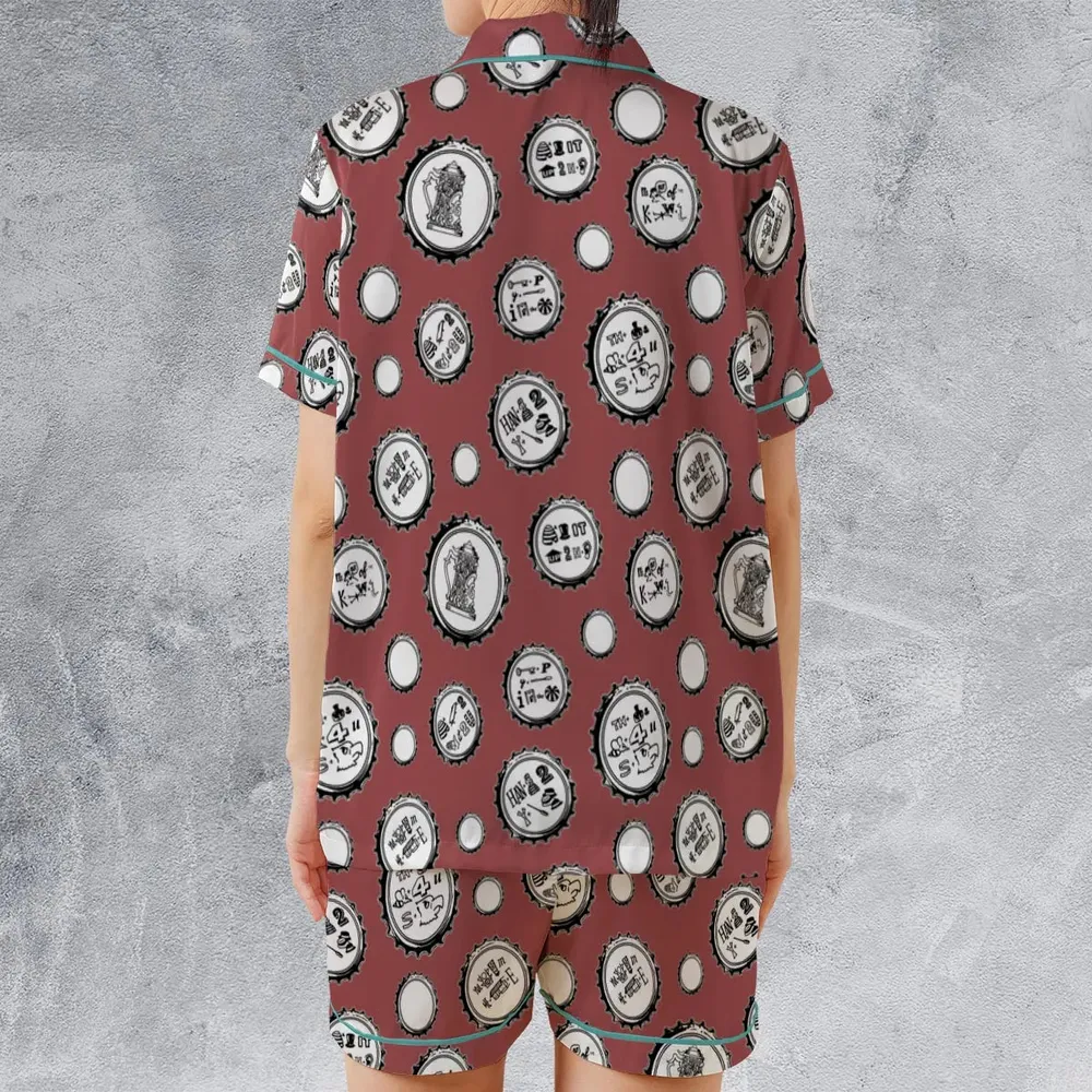 Recall Memories Beer Cap Puzzles Satin Short-Sleeve Pajamas Set - 2
