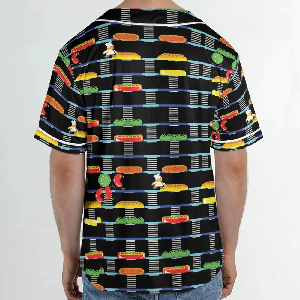 BurgerTime Arcade Game Unisex Baseball Jersey - 2