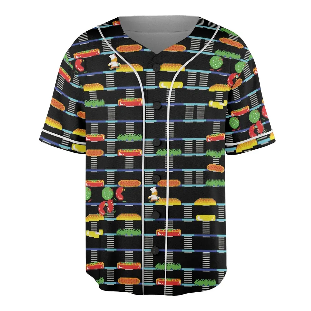 BurgerTime Arcade Game Unisex Baseball Jersey - 3