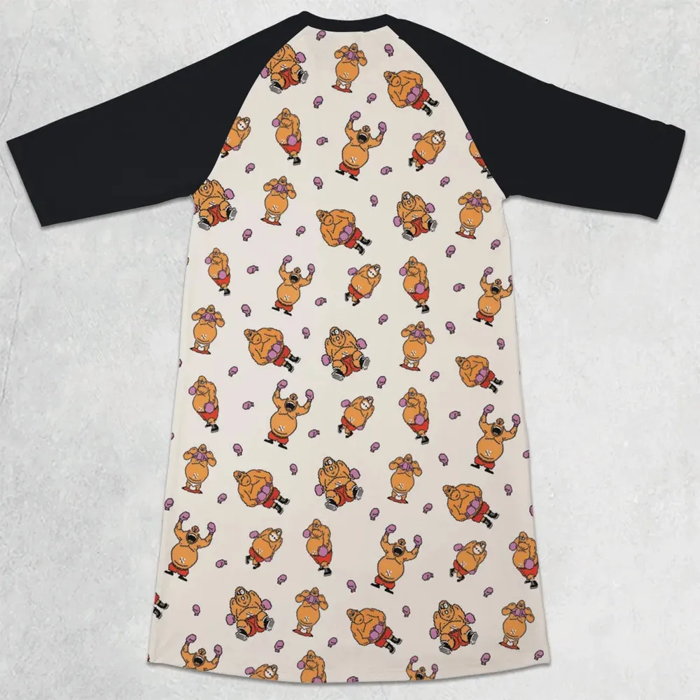 King Hippo Punch Out 3/4 Sleeve Raglan Dress - 2