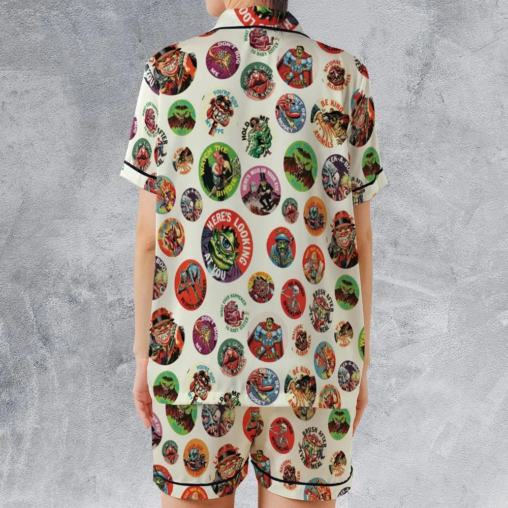 Nostalgic Memories Ugly Buttons Satin Short-Sleeve Pajamas Set - 2