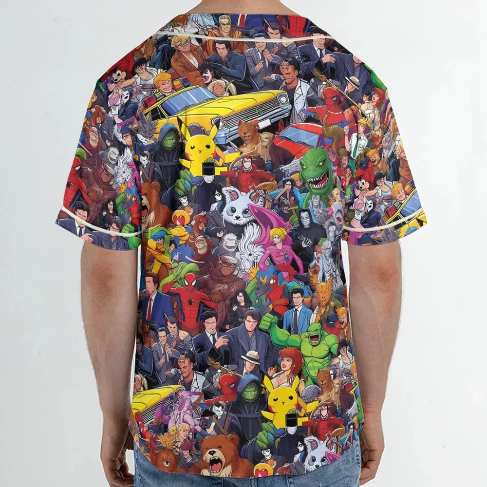 All-Genre Cartoon Mashup Unisex Baseball Jersey - 2