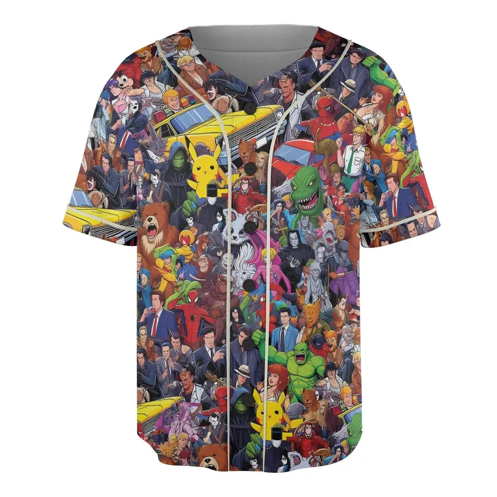 All-Genre Cartoon Mashup Unisex Baseball Jersey - 3