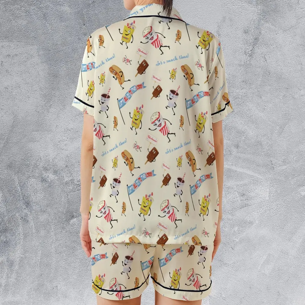 Let's All Go To The Lobby Retro Cartoon Satin Short-Sleeve Pajamas Set - 2