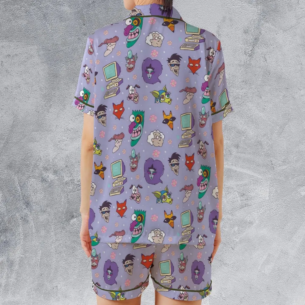 Floral Courage Courage the Cowardly Dog Satin Short-Sleeve Pajamas Set - 2