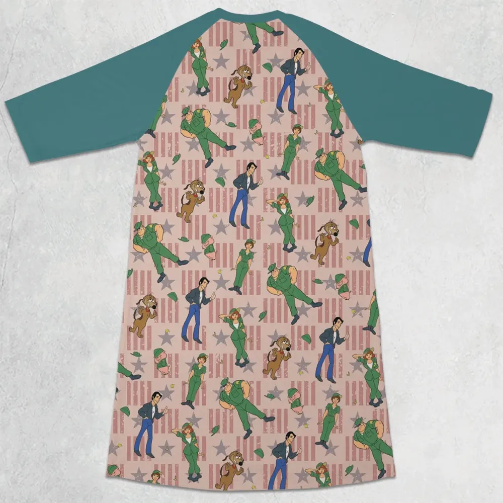 Laverne And Shirley with The Fonz 3/4 Sleeve Raglan Dress - 2