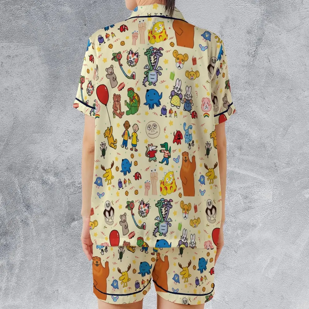 Nostalgia Train Satin Short-Sleeve Pajamas Set - 2