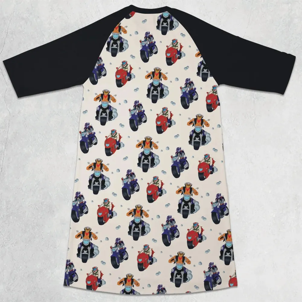 Biker Mice Characters 3/4 Sleeve Raglan Dress - 2