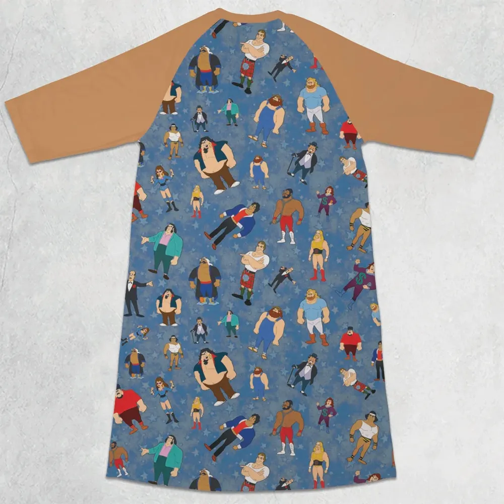 80s Hulk Rock 'n' Wrestling Characters 3/4 Sleeve Raglan Dress - 2