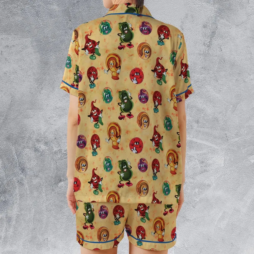 Old Board Game Pizza Party Satin Short-Sleeve Pajamas Set - 2