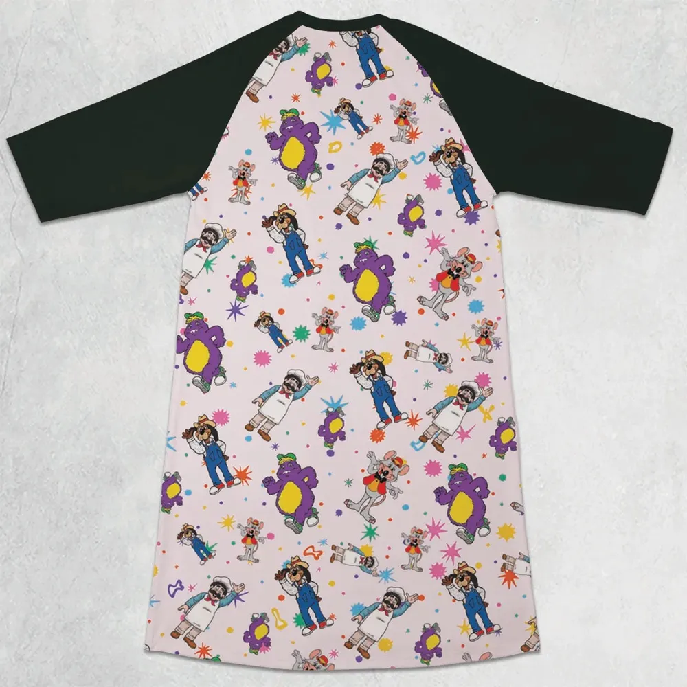 Cheezer Weezer Chuck E Cheese 3/4 Sleeve Raglan Dress - 2