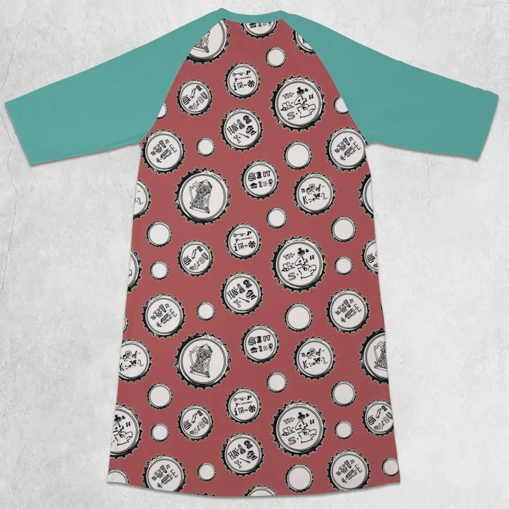 Recall Memories Beer Cap Puzzles 3/4 Sleeve Raglan Dress - 2