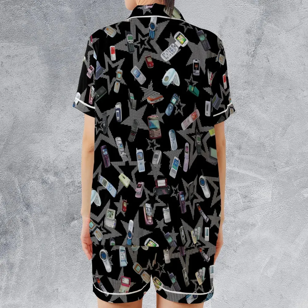 Retro Futurism Satin Short-Sleeve Pajamas Set - 2