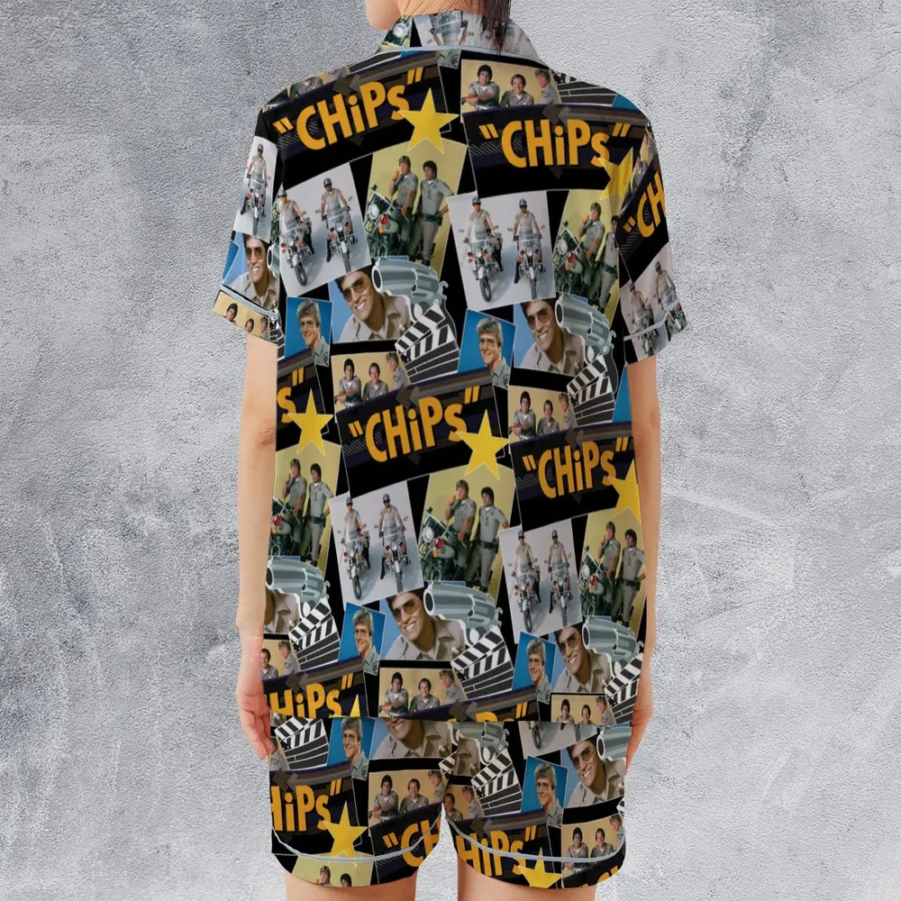 70s Flashback Chips Satin Short-Sleeve Pajamas Set - 2