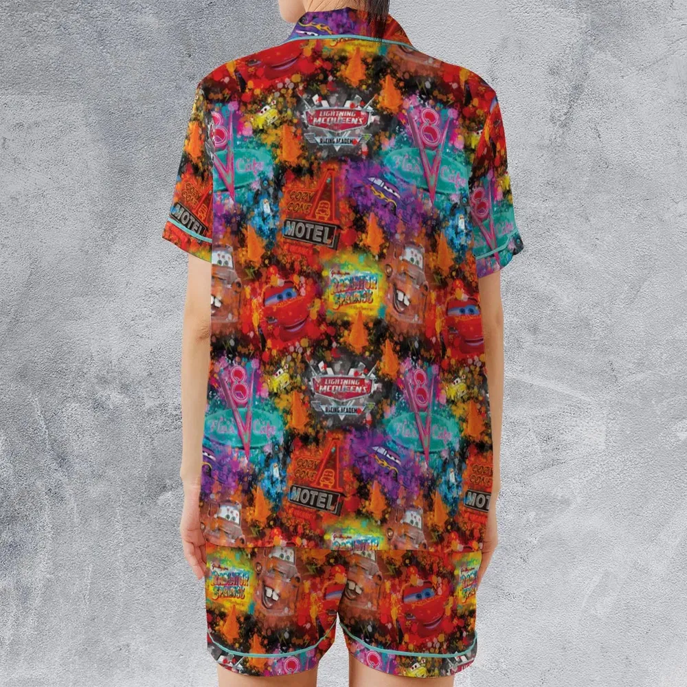 Neon Radiator Spring Cars Satin Short-Sleeve Pajamas Set - 2