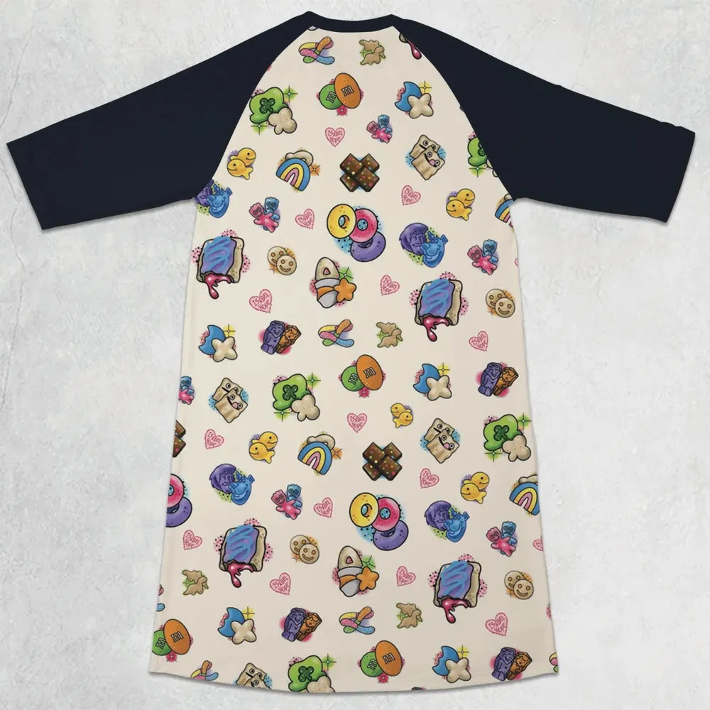 Nostalgic Candy From Your Childhood 3/4 Sleeve Raglan Dress - 2
