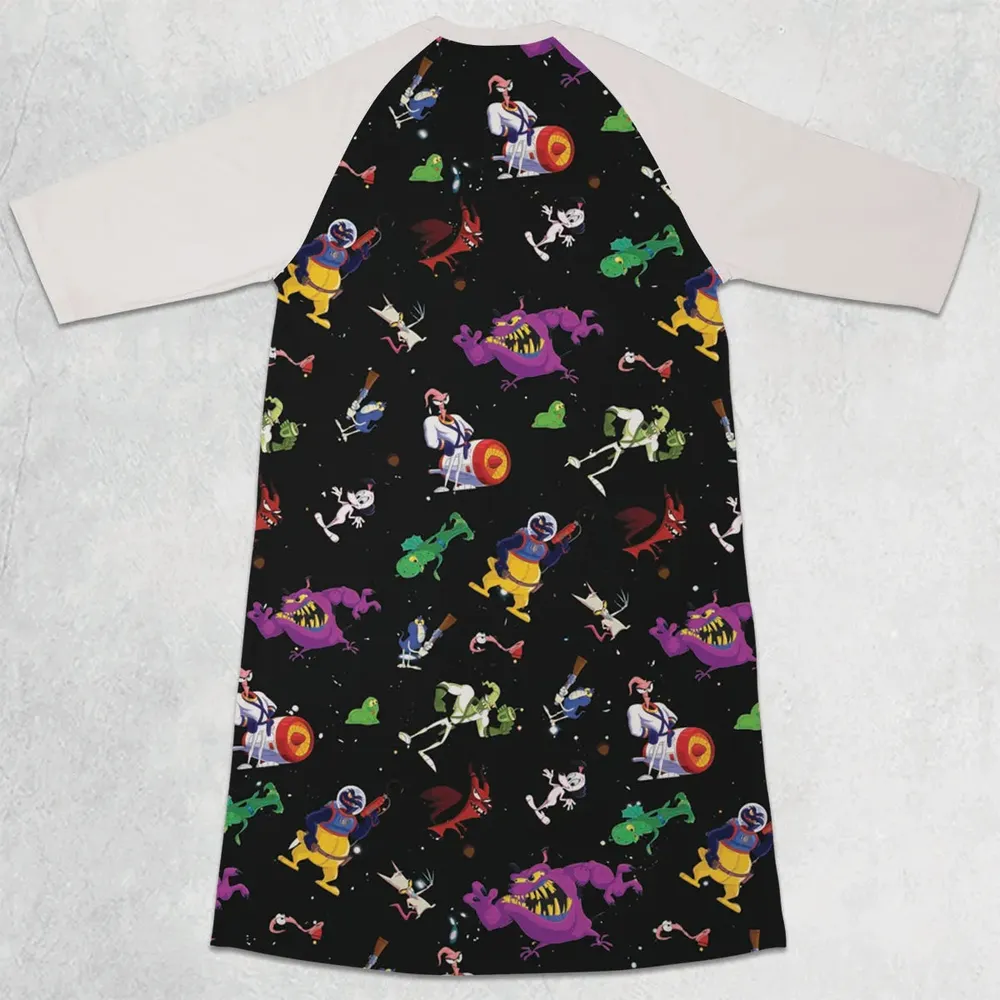 Earthworm Jim And Od Characters 3/4 Sleeve Raglan Dress - 2