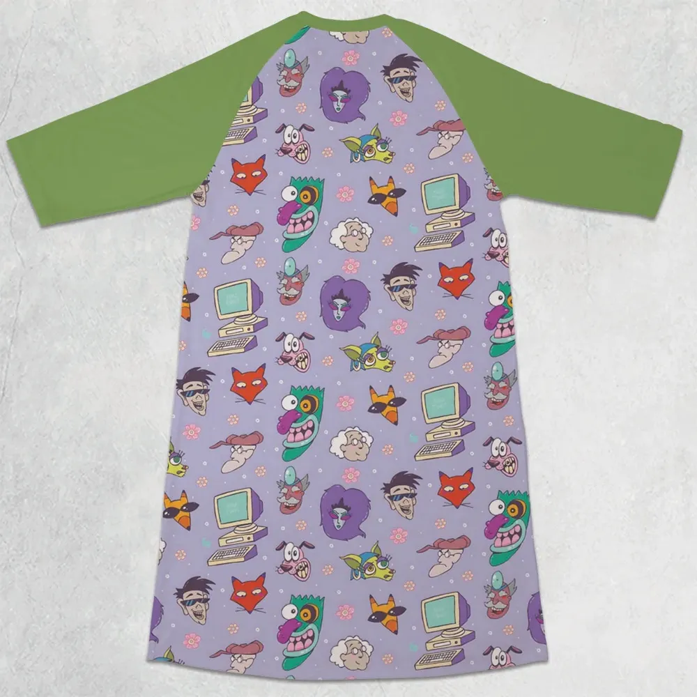 Floral Courage Courage the Cowardly Dog 3/4 Sleeve Raglan Dress - 2