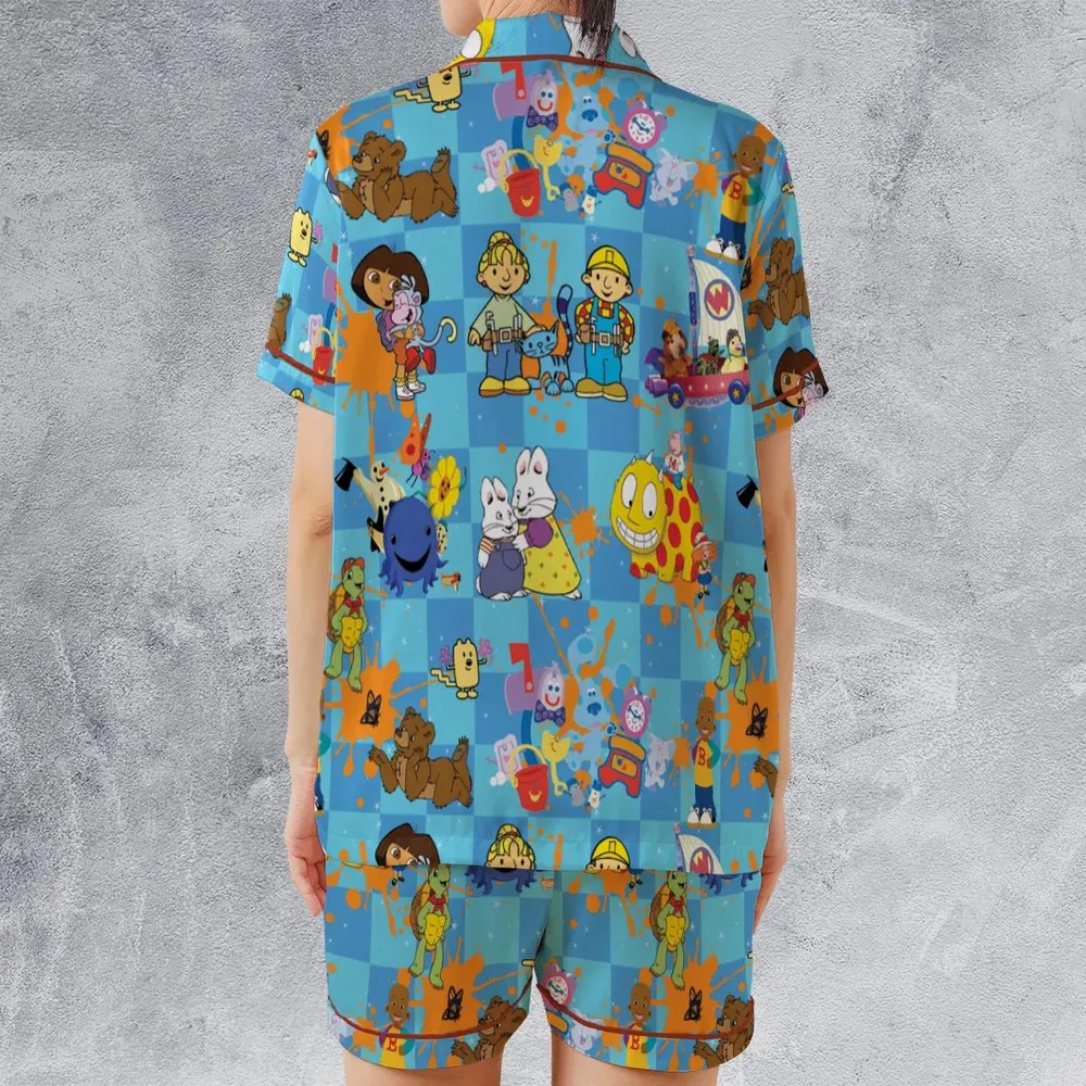 90s cartoon Nostalgic Satin Short-Sleeve Pajamas Set - 2