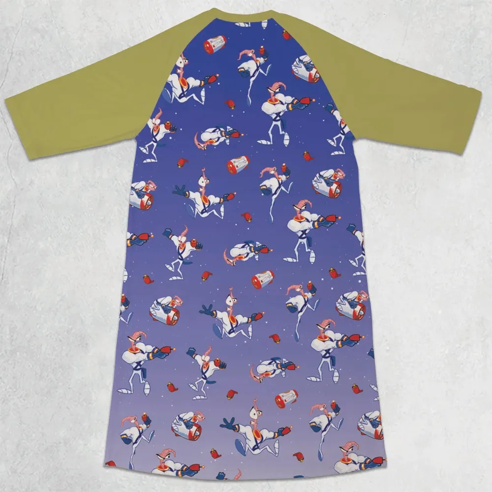 Ungroovy Earthworm Jim 3/4 Sleeve Raglan Dress - 2