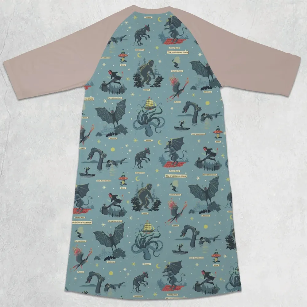 Paranormal Creatures 3/4 Sleeve Raglan Dress - 2