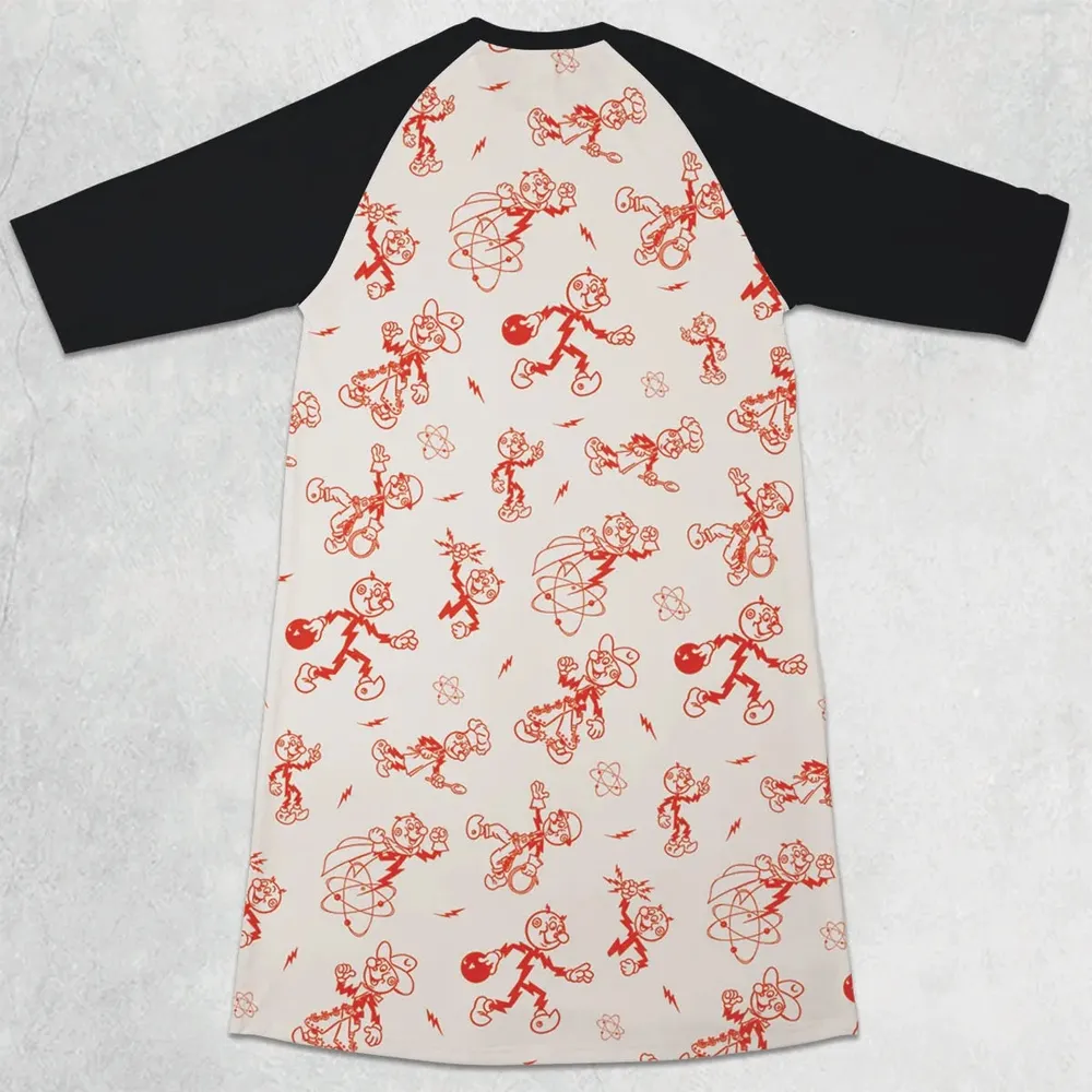 Vintage Style Nostalgic Reddy Kilowatt 3/4 Sleeve Raglan Dress - 2
