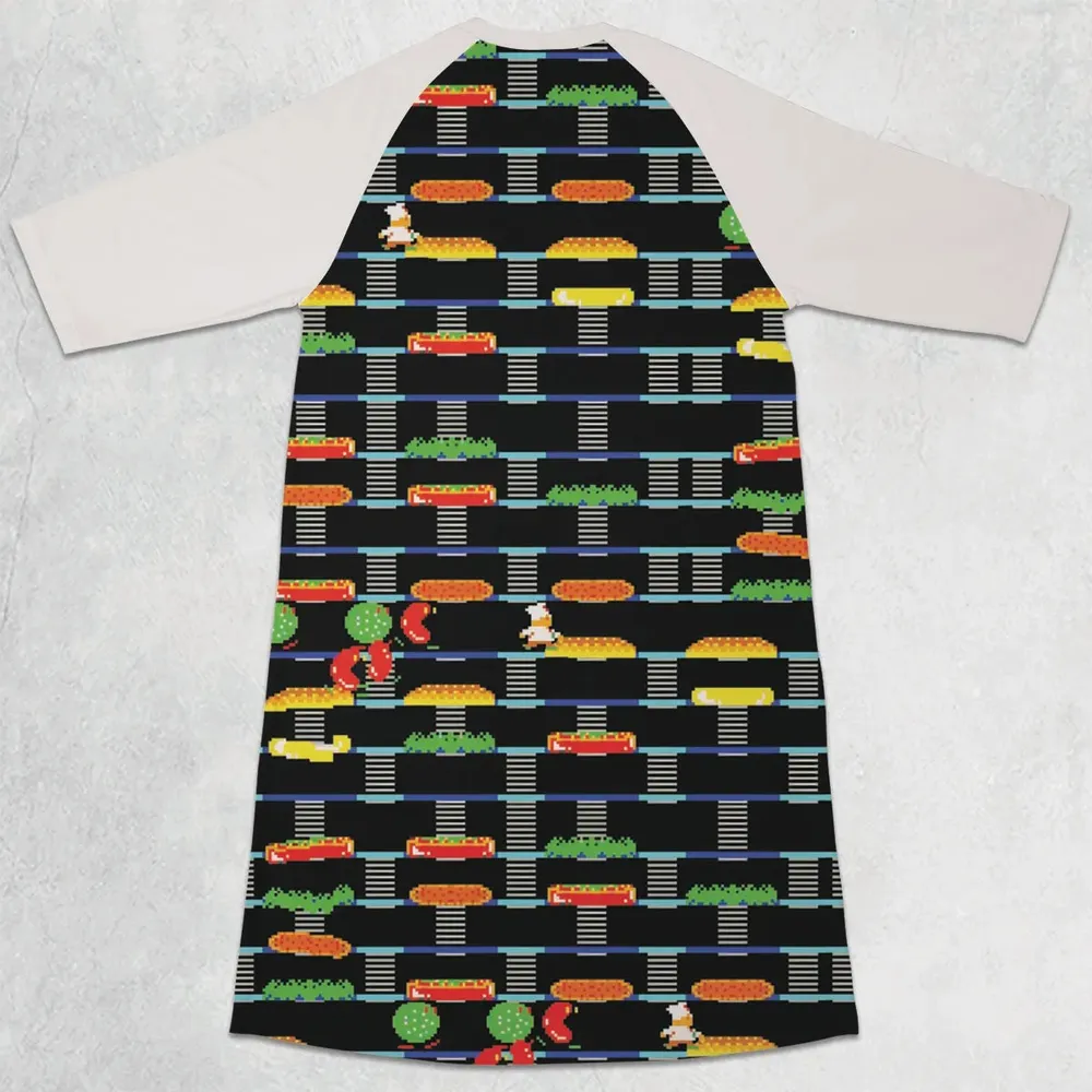 BurgerTime Arcade Game 3/4 Sleeve Raglan Dress - 2