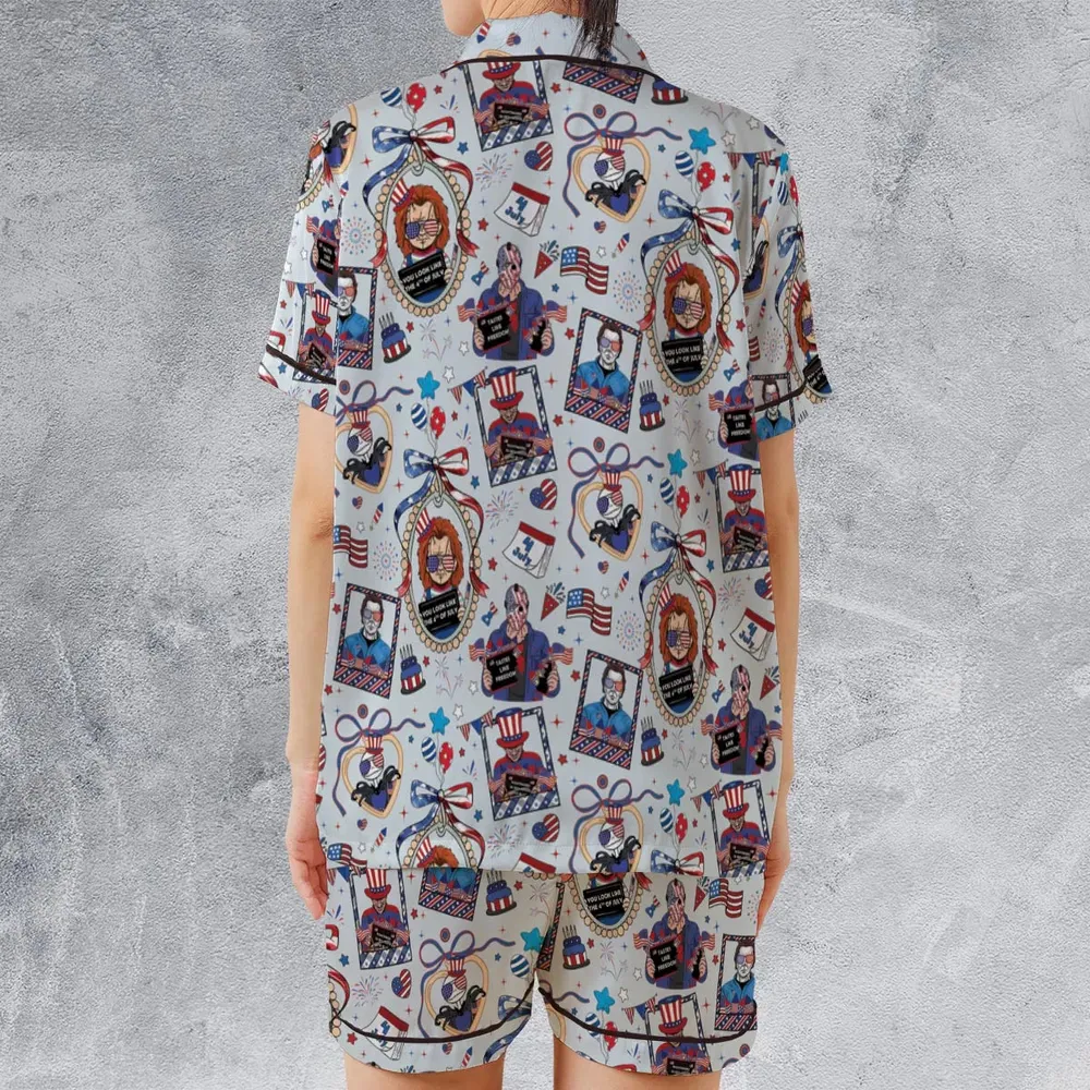 Patriotic Horror Satin Short-Sleeve Pajamas Set - 2