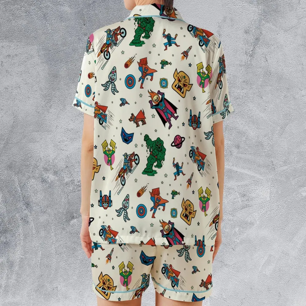 Nastalgic Cartoon Villains Satin Short-Sleeve Pajamas Set - 2