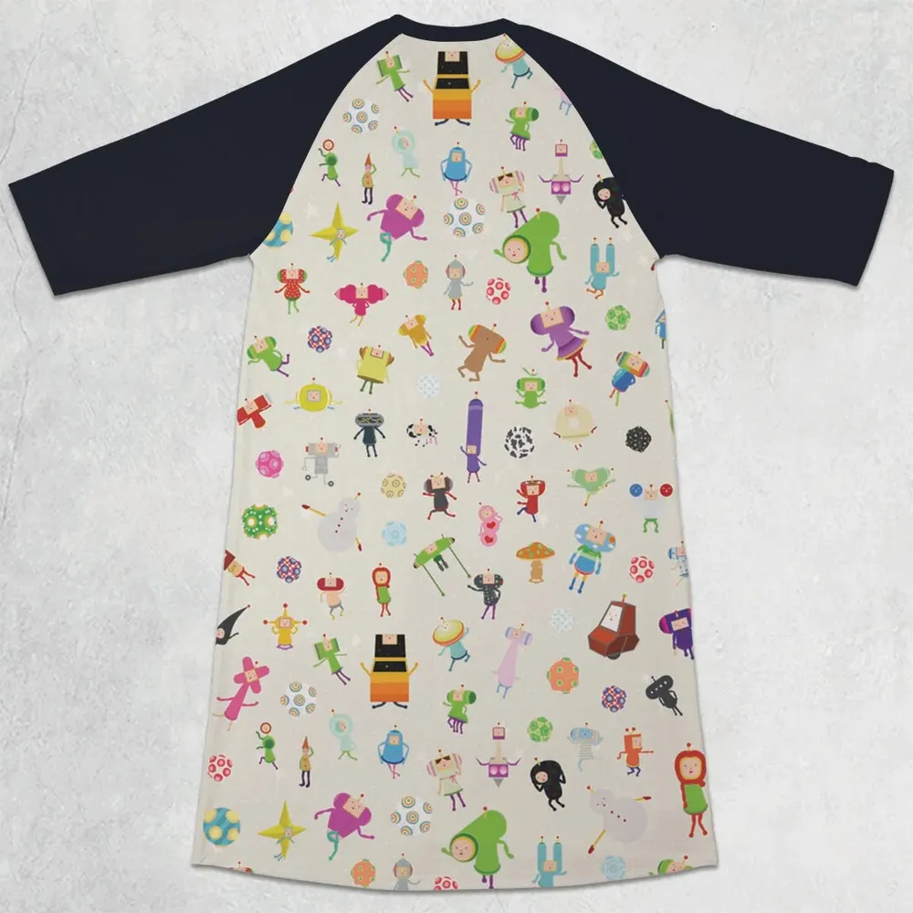 Cute Characters Katamari 3/4 Sleeve Raglan Dress - 2