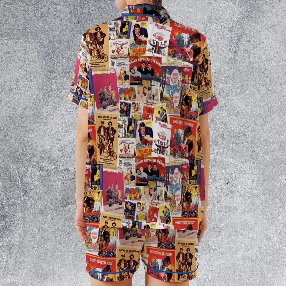 Hollywood Classics Collage Satin Short-Sleeve Pajamas Set - 2