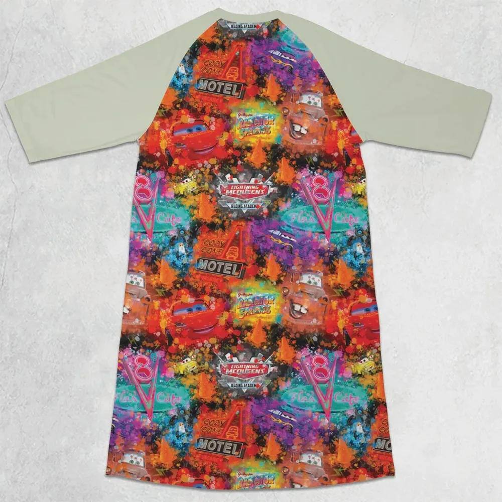 Neon Radiator Spring Cars 3/4 Sleeve Raglan Dress - 2
