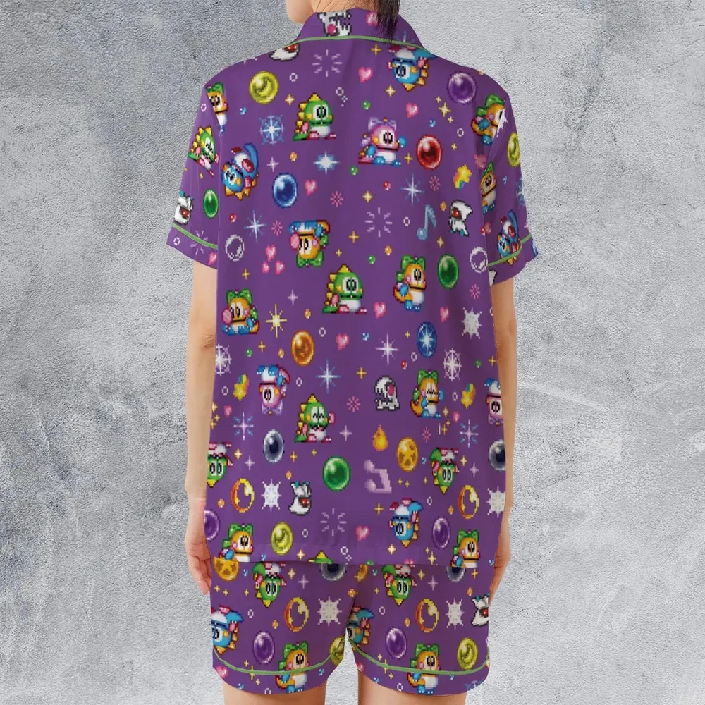 Bubble Bobble Classic Satin Short-Sleeve Pajamas Set - 2