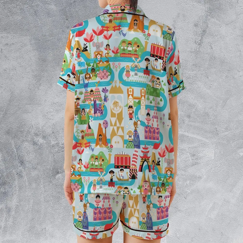 It's Small World Map Satin Short-Sleeve Pajamas Set - 2