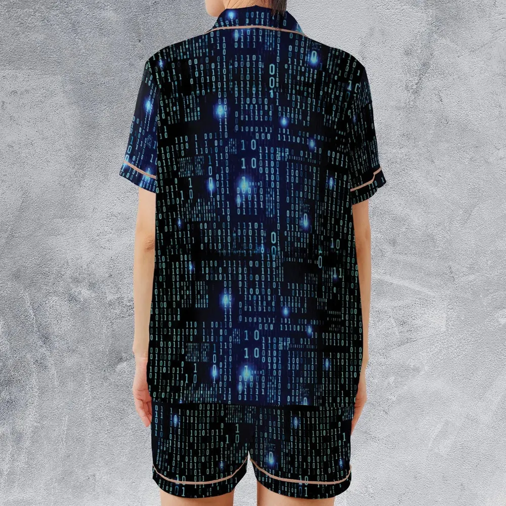 Binary Vibes Satin Short-Sleeve Pajamas Set - 2