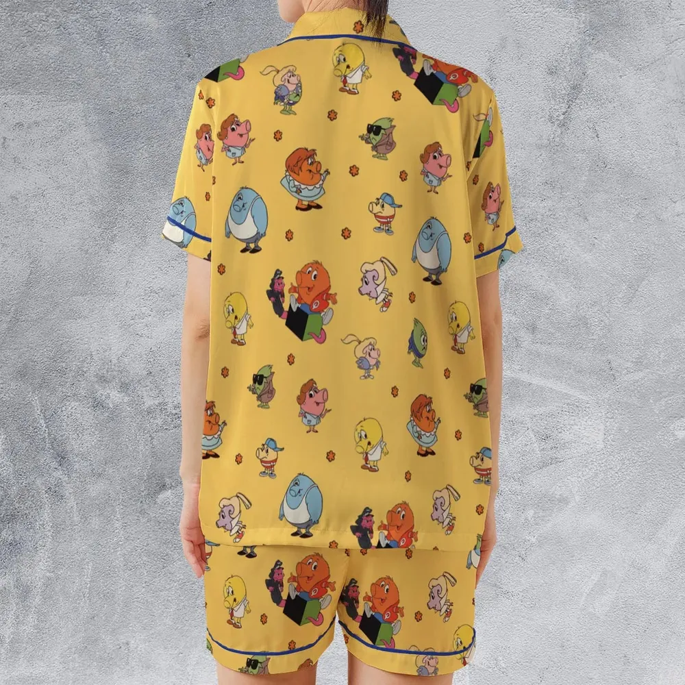 80s Arcade Game Qbert Satin Short-Sleeve Pajamas Set - 2