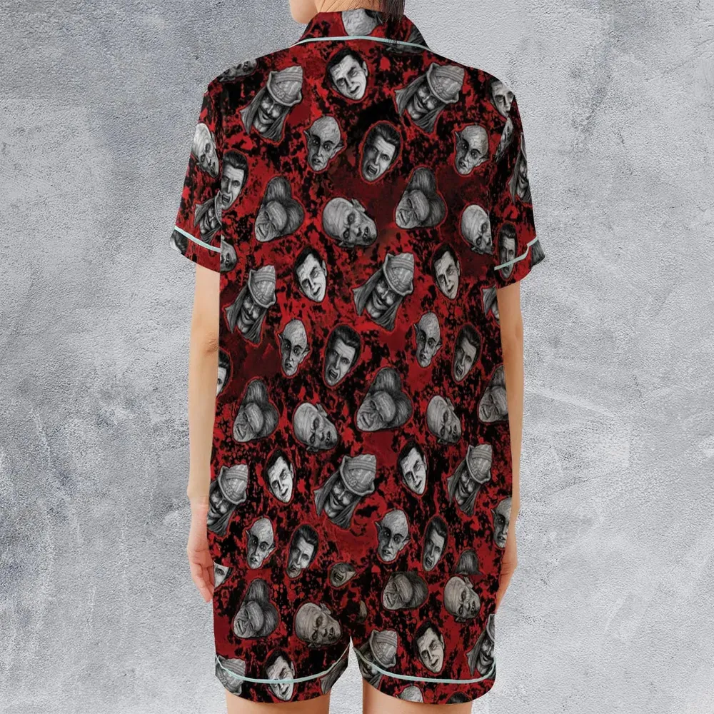 Many Faces Of Dracula Satin Short-Sleeve Pajamas Set - 2
