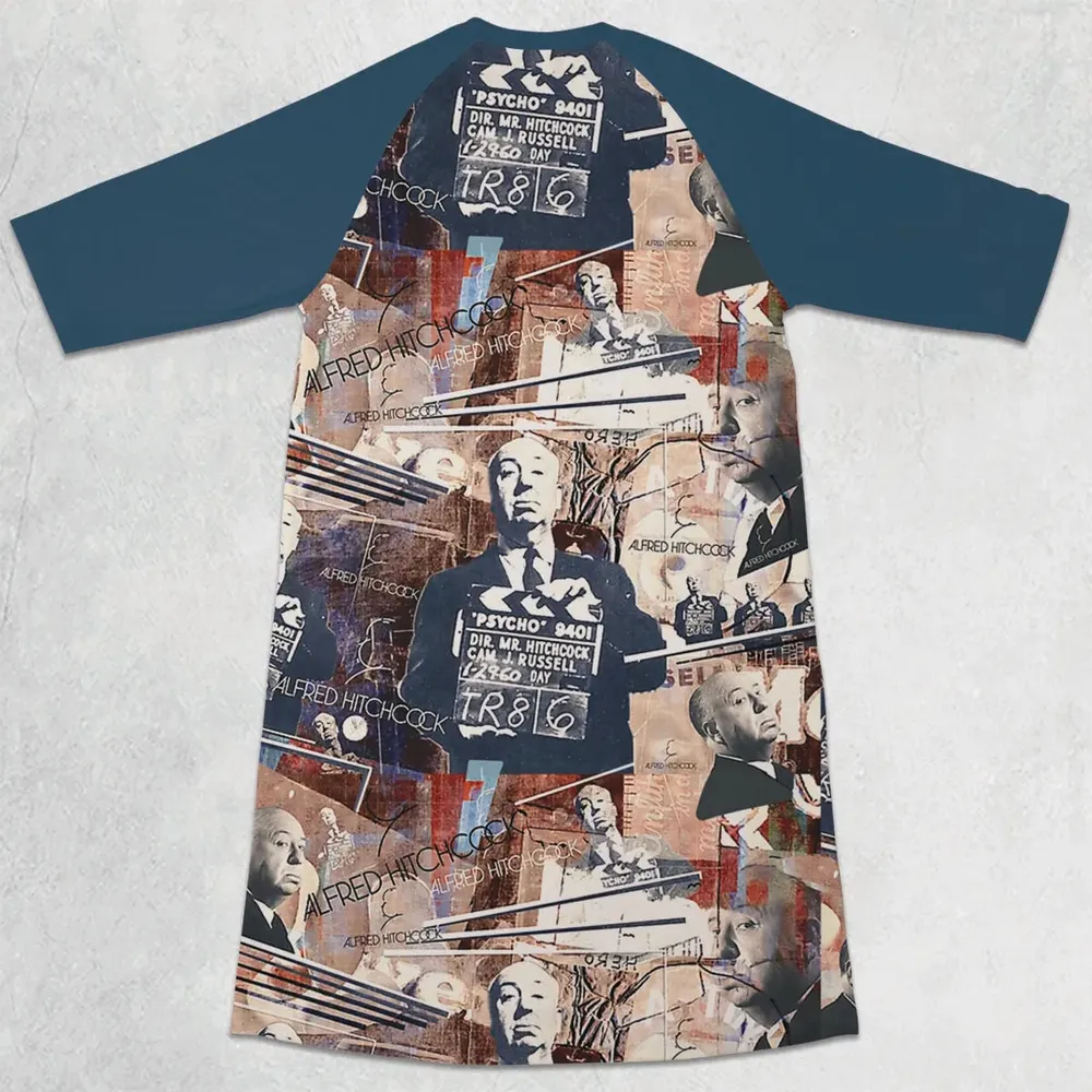 Alfred Hitchcock Aesthetic 3/4 Sleeve Raglan Dress - 2