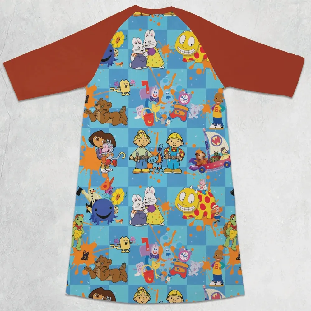 90s cartoon Nostalgic 3/4 Sleeve Raglan Dress - 2