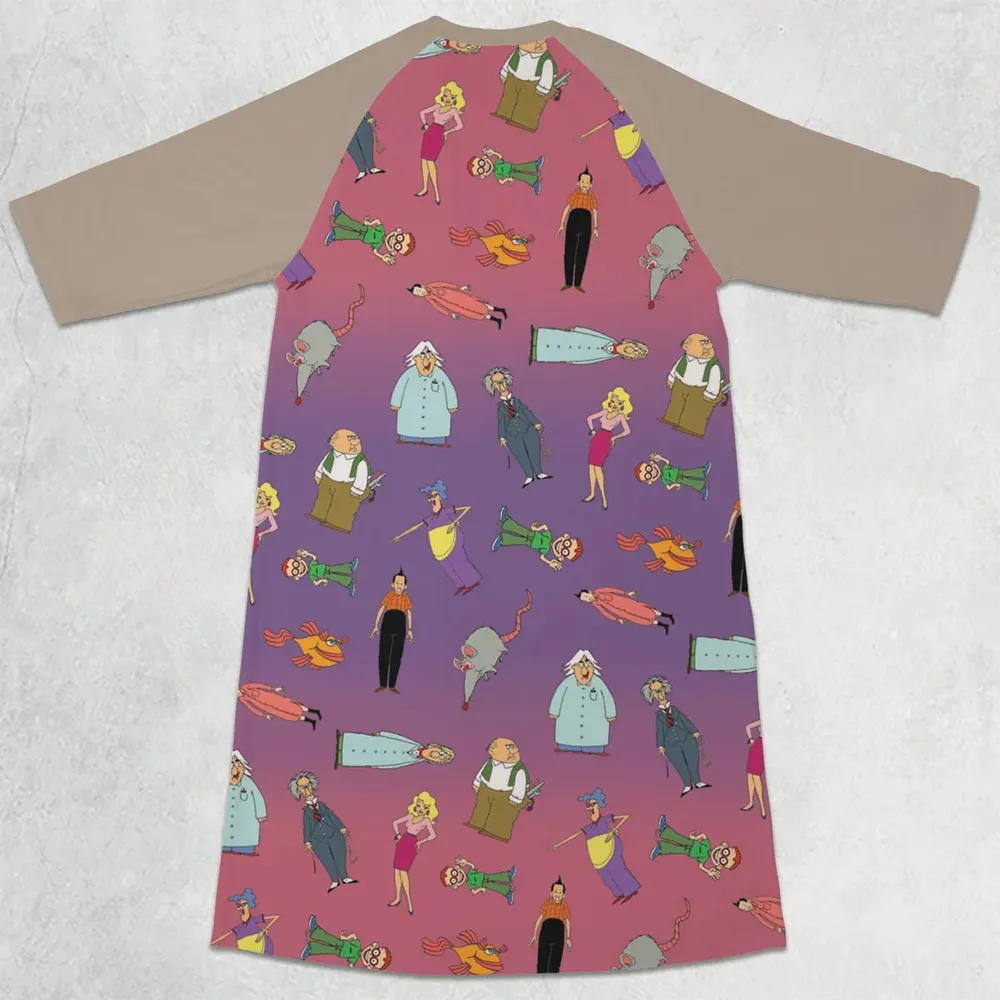 The Completely Mental Misadventures of Ed Grimley Characters 3/4 Sleeve Raglan Dress - 2