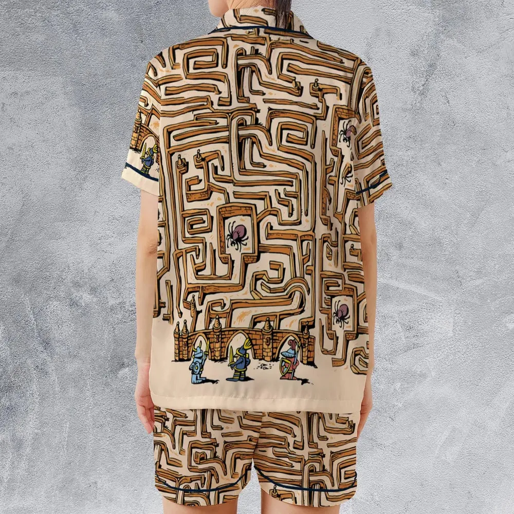 Fantasy Drip Labyrinth Satin Short-Sleeve Pajamas Set - 2