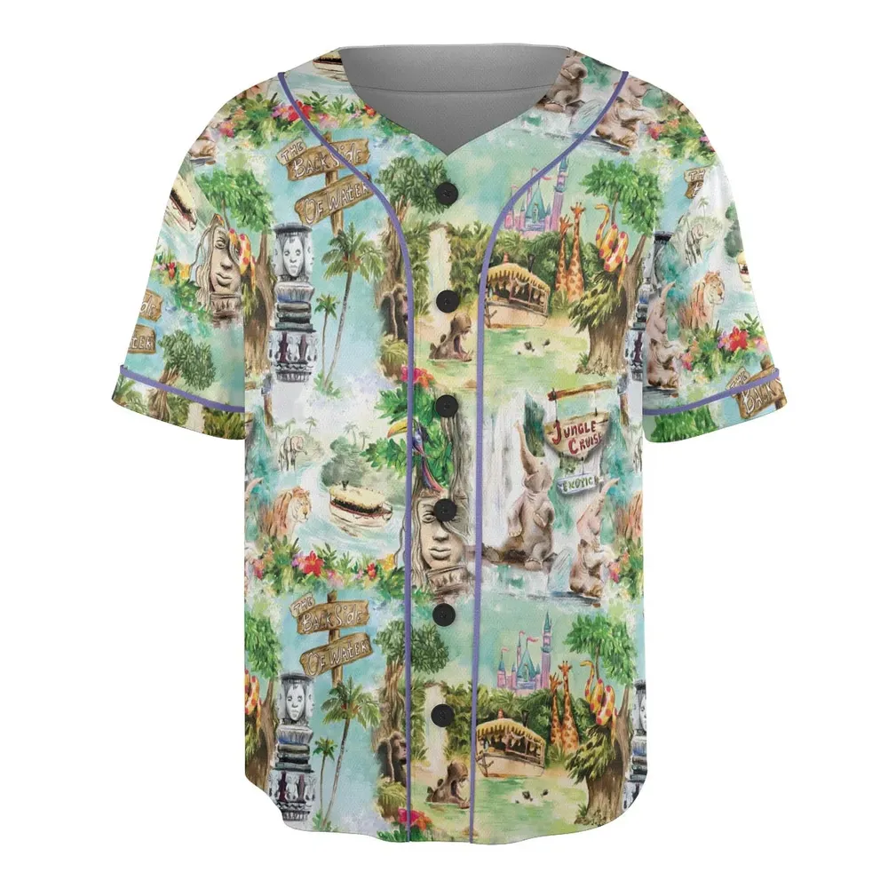 Water Color Jungle Cruise Map Unisex Baseball Jersey - 3